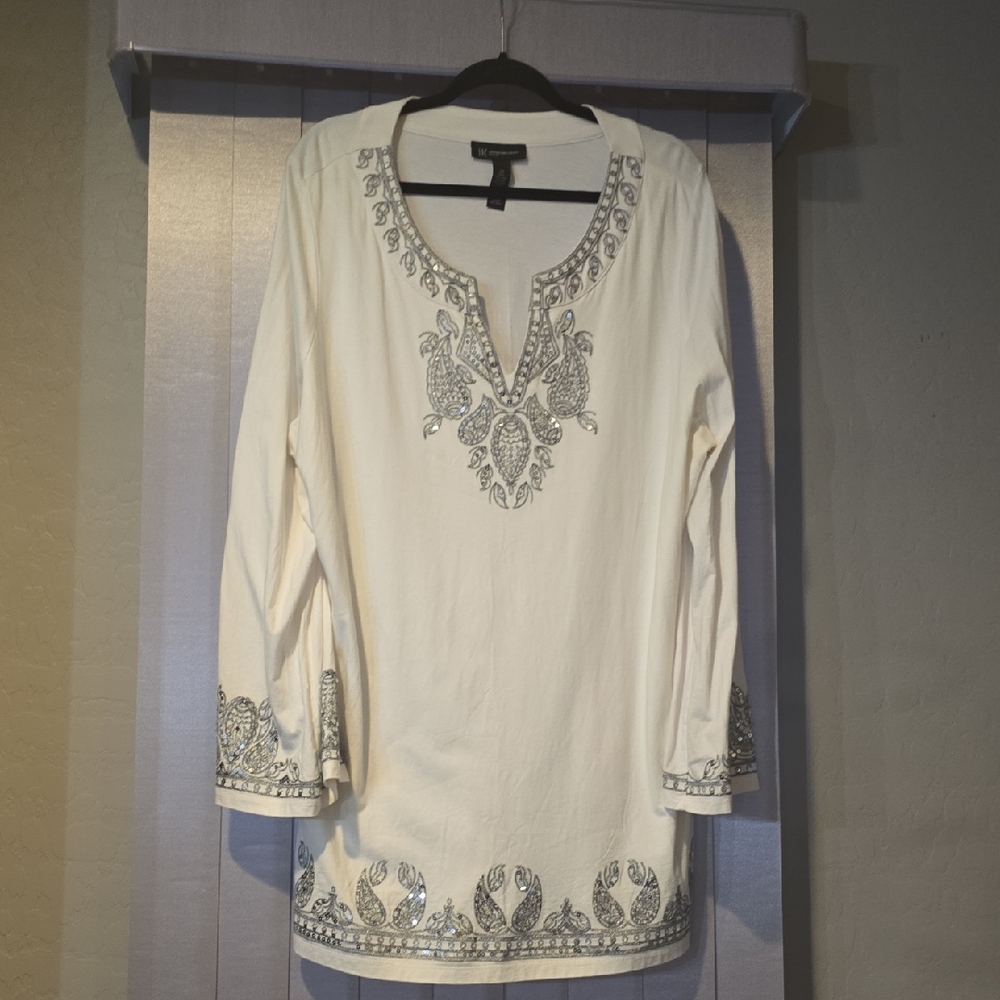 INC International Concepts Cream Tunic with Silver Accents